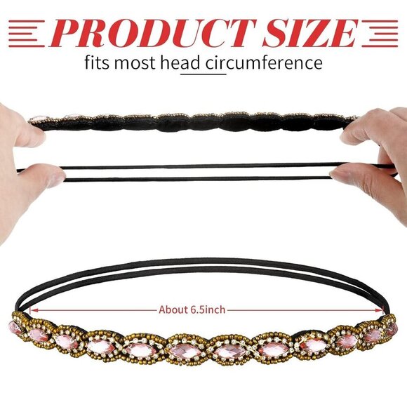 6 Pieces Rhinestone Beaded Headbands Elastic Rhinestone Headbands Vintage Crysta - Picture 2 of 7